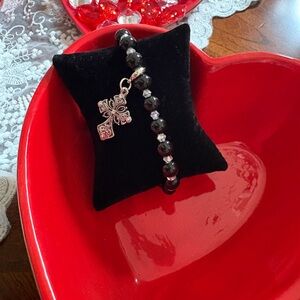 Elegant Black and white glass Beads Bracelet with Silver Charms.